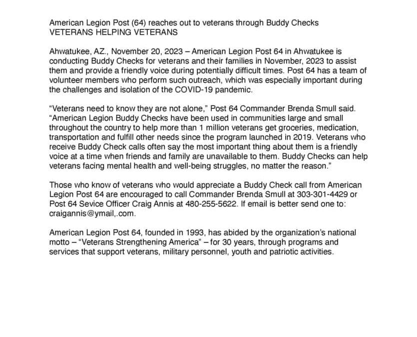 Press Release Buddy Check Program